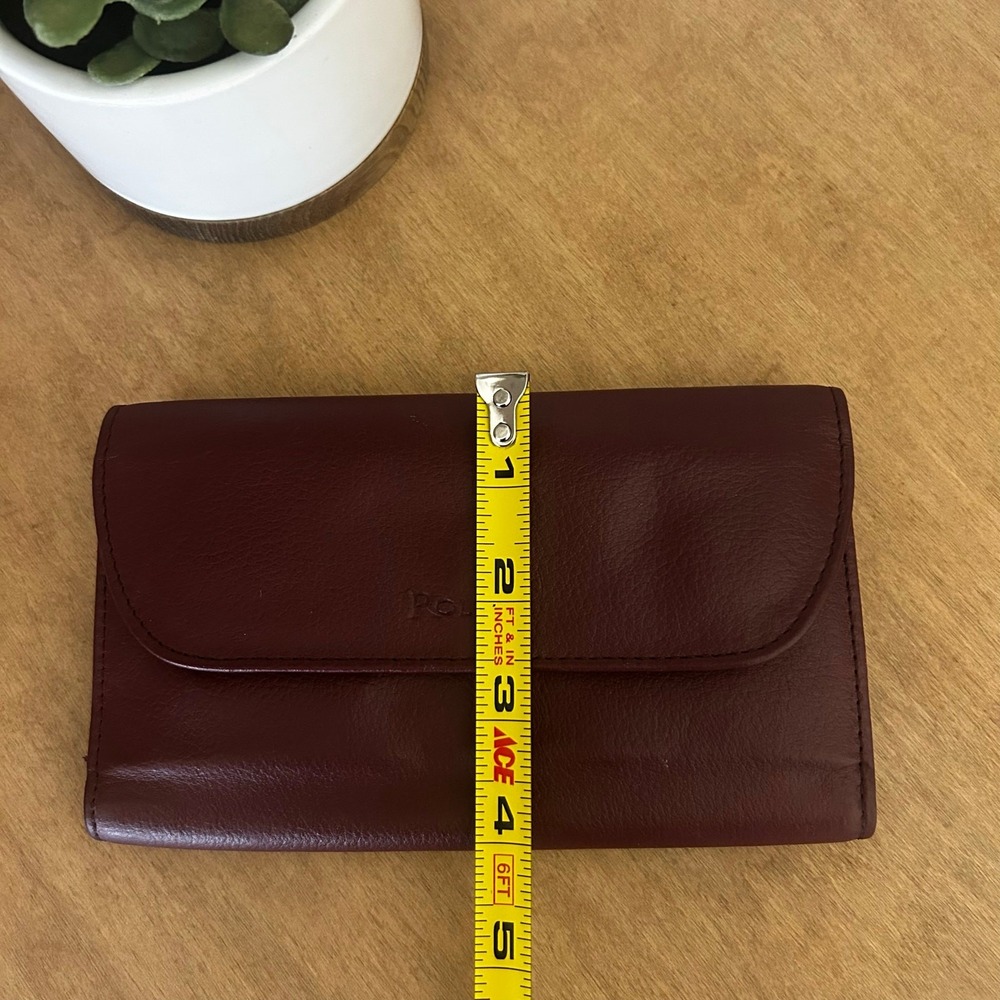 Rolfs Burgundy Genuine Leather Trifold Checkbook Wallet Kiss Lock Coin Pocket - Picture 9 of 10